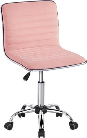Yaheetech Velvet Low Back Armless Ribbed Vanity Chair Height Adjustable Swivel Task Office Chair, Apricot Pink