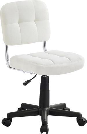 VECELO Modern Armless Home Office Desk Chair, 360°Rolling Swivel Adjustable Height for Make Up/Bed Room/Small Space, Linen Fabric, White