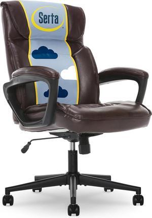 Serta Hannah Executive Home Office Desk Chair, Ergonomic Mid-Back with Lumbar Support, Firm Seat Cushion, Layered Body Pillows, Padded Armrests, Swivel Base, Easy Assembly, Faux Leather, Brown