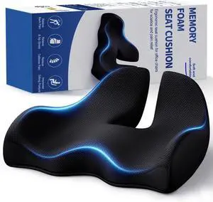 Benazcap X Large Memory Seat Cushion for Office Chair Ergonomic Cushions Pad Pillow for Pressure Relief Sciatica & Pain Relief Memory Foam for Long Sitting for Gaming Chair and Car Seat Black