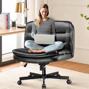 Criss Cross Chair with Wheels Armless Cross Legged Office Chair Wide Home Office Desk Chair Swivel Comfy Vanity Desk Chair Height Adjustable Mid Back Wide Seat Computer Task Chair