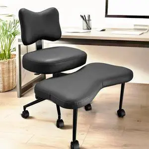 Meditation Chair Cross Legged ADHD Office Chair for Adults with Wheels Ergonomic Back Support and Leg Rest for Multi Position Criss Cross Sitting Kneeling Fidgeting and Yoga Height Adjustable Black