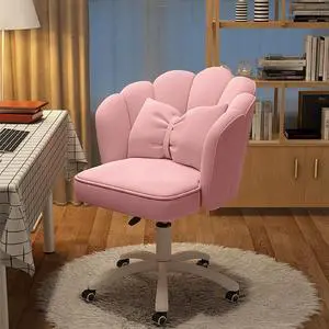 Cute Petal Desk Chair Velvet Home Office Butterfly Chairs with Bow Cushion Makeup Vanity Chair for Bedroom Computer Task Chairs