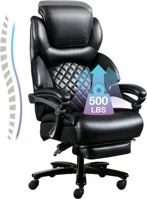Big and Tall Office Chair 500 lbs, Extra Wide High Back Office Chair for Heavy People, Reclining Executive Comfortable Office Chair with Footrest and Lumbar Support, PU Leather