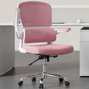 Office Chair, Ergonomic Desk Chair - Thick Cushion Adjustable Height Computer Chair with Lumbar Support and Flip-up Armrests, Pink Home Office Desk Chairs, Swivel Executive Task Chair