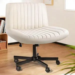 LEMBERI Criss Corss Chair with Wheels, Armless Wide Cross Legged Office Desk Chairs, Fabric Rocking Swivel Computer Task Vanity Makeup Chair for Home Office