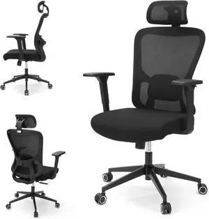 Ergonomic Office Mesh Chair, High Back Swivel Comfty Desk Chairs- 3D Armrest Adjustable Lumbar Support Capacity 400lbs and Headrest Wide for Home & Office, Bedroom (Black)