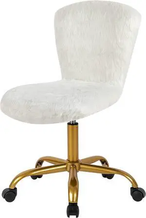 GIA Mid-Back Adjustable Swivel Vanity Chair with Faux Fur,Upgrade Seat Size for Adult,White