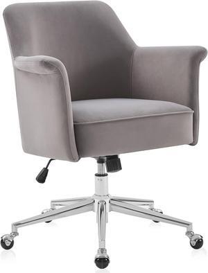 BELLEZE Modern Home Office Chair, 360 Degree Swivel Desk Chair Velvet Office Chair with Metal Base, Rolling Chair Adjustable Chair with Arms and Wheels for Bedroom, Study, Vanity - Peyton (Gray)