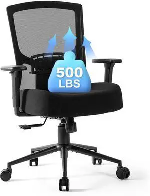 Big and Tall Office Chair for Heavy People 500lbs Ergonomic Oversize Mesh Desk Chair with Wide Thick Seat Cushion, Lumbar Support, 3D Armrests, Metal Base