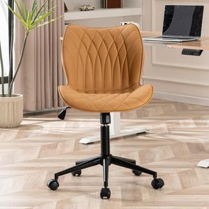 YOUNUOKE Comfortable Office & Home Ergonomic Swivel Chair - Modern Faux Leather Adjustable Armless Task & Makeup Vanity Chair with Wheels (Camel)