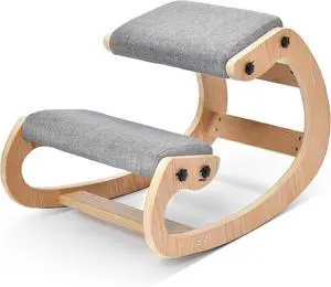 Kneeling Chair Ergonomic Posture Chair, Wood Adjustable Rocking Knee with Soft Padding, Natural Relief for Neck or Back Pain for Home Office, Max Load 300 lb