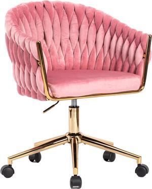 Velvet Office Chair, Pink Desk Chair Vanity Chairs with Wheels, 360° Swivel Home Office Desk Chair Computer Chairs, Accent Makeup Vanity Chair for Bedroom, Living Room(Pink)
