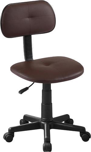 VECELO Small Armless Office Desk Chair with Wheels, Low-Back Height Adjustable Stools for Computer, 360° Swivel Rolling Task Chair, Coffee