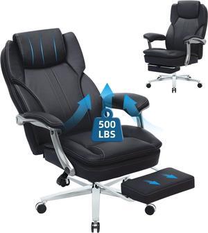 Big and Tall Office Chair with Footrest, Ergonomic High Back Executive Chair with Extra Wide Area Armrest, 500LBS PU Leather Managerial Home Desk Chair with 90-135°Reclining