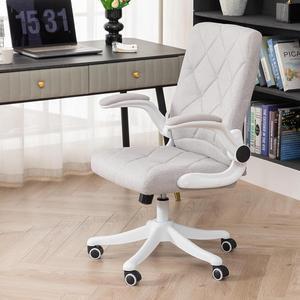 Desk Chair Comfy Office Chair for Women, Fabric Cloth Chairs Ergonomic with S-Shaped Backrest, Executive Desk Chairs Comfy for Home Small Size Work Nook | Light Grey