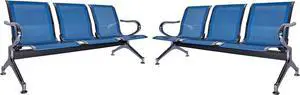 Kinsuite Set of 2 Waiting Room Chairs with Arms - 3-Seat Airport Reception Bench, Lobby Bench Seating for Business Hospital Market, Blue