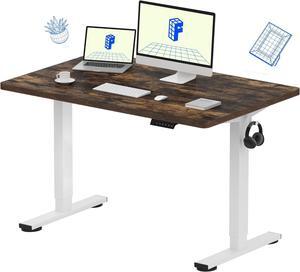FLEXISPOT EN1 One Piece Standing Desk, 48" x 30" Electric Height Adjustable Desk Sit Stand Desk for Home Office (White Frame + 48" Rustic Top, 2 Packages)