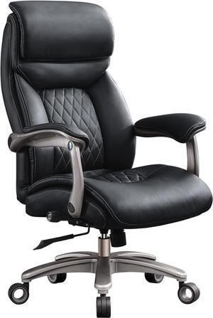 Big and Tall Office Chair with Wide Area Armrest, 600LBS PU Leather Executive Chair, Adjustable Lumbar Support 3'' Double Space Wheel, Managerial Home Desk Heavy Duty Office Chair (Black-A)