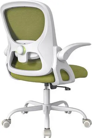 Mesh Office Chair Ergonomic Desk Chair with Up&Down Front&Rear 2 Dimensions Adjustable Lumbar Support and Flip-up Arm Rocking Comfy Swivel Computer Task Chair for Home Office(White-Green)