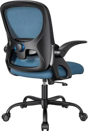 Mesh Office Chair Ergonomic Desk Chair with Up&Down Front&Rear 2 Dimensions Adjustable Lumbar Support and Flip-up Arm Rocking Comfy Swivel Computer Task Chair for Home Office(Black-Blue)