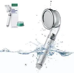 Bodyluv Vita Puresome Shower Head, One purification filter cartridge included, Handheld Hard Water Softener, Strong Water Pressure Water Saving For Bathroom (Hinokki)