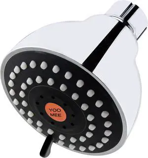 YOO.MEE High Pressure Fixed Shower Head - Strong Powerful Pressure Boosting against Low Flow Showers- 3 Function Wall Mount Rain Shower - Removable Water Restrictor - Luxury Chrome