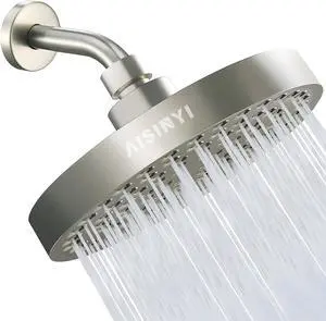 High Pressure Rainfall Shower Head, 6 Inches Luxury Showerhead with Perfect Adjustable Replacement, Removable Restrictor, Easy Installation for Your Bathroom Shower Heads (Brushed Nickel)