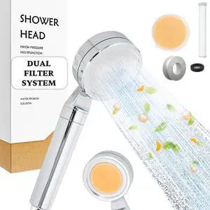 Dual Filtered Shower Head (Vitamin C & PP Filter) Filter Shower Head, High Pressure, Hard Water, Chlorine Removing, Dual Filtration (Vit-C & PP Filter), Replaceable Filters (Chrome)