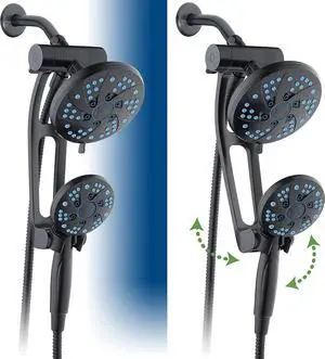 Hotel Spa AquaCare Spa Station High Pressure 48-mode Rain & Handheld 3-way Shower Head Combo with Adjustable Arm - Anti-clog Nozzles, Extra-long 6 ft Stainless Steel Hose/ORB Bronze Finish