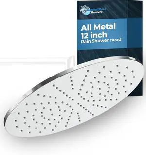 HammerHead Showers® ALL METAL 12 Inch Rainfall Shower Head, Large Rain Shower Head, 2.5 GPM High Flow Shower Head Optimized for Pressure, Wall-Mounted or Ceiling Rain Shower Head, Chrome