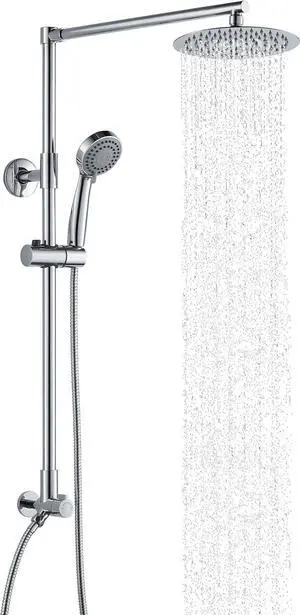 Polaris 3 Retrofit Rain Shower System, 3-Setting Handheld Shower Combo with Slide Bar, 8" Low Profile Shower Head (2.5 GPM Chrome)