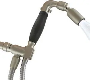 High Sierra Showerheads® - Solid Metal Handheld Shower Head Kit with Slip-Free Gripl, Built-In Trickle Valve, Hose with Silicone Inner Tube, and Holder. High Flow 2.0 GPM. Brushed Nickel