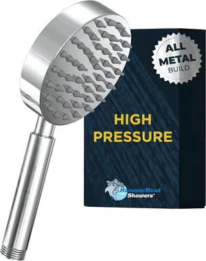 HammerHead Showers® ALL METAL Hand Held Shower Head - CHROME - 2.5 GPM High Pressure Shower Heads 4 Inch Spray Wand, No Flow Restrictor | Made from 304 Stainless Steel with Silicone Nozzles
