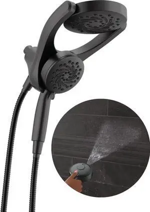 Delta Faucet 5-Setting HydroRain 2-in-1 Dual Shower Head with ProClean Spray, Matte Black Round Shower Head with Hose, Hand Held Shower Head, Matte Black 75419BL