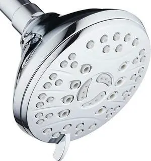 High Pressure 6-setting Luxury Rain Shower Head  Extra Large Face  Anti Clog Jets  Solid Brass Connection Ball Joint  Angle Adjustable  All Chrome Finish
