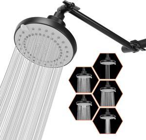 HarJue High Pressure Shower Head with 11 IN Adjustable Arm, Rainfall with Shower Arm-Make Water Flow Down Vertically for Better Bathing Experience(5 In, Black)