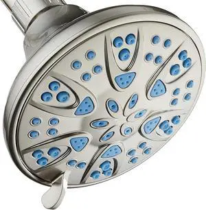 AquaDance Antimicrobial  Anti-Clog High-Pressure 6-Setting Head with Microban Nozzle Protection from Growth of Mold, Mildew & Bacteria for Stronger Shower 4", Aqua Blue Jets  1.8 GPM