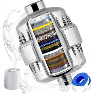 25-Stage Shower Head Filter for Hard Water, High Pressure Shower Filter for Removing Chlorine and Fluoride, Vitamin C Improves the Condition of Skin Hair Nails Chrome
