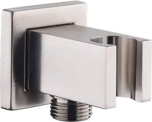 Wall Supply Elbow with Hand Shower Holder, Keymark Brass Square 1/2Shower Hose Connector, Wall Mount Drop Ell Union Water Outlet, Brushed Nickel