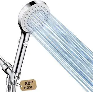Shower Head with Handheld High Pressure Handheld Shower Head with 80 Extra Long Stainless Steel Hose & Adjustable Bracket Showerhead with ON/OFF Switch for Pets Bath