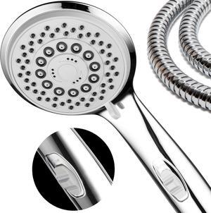 Hotel Spa High-Pressure 7-Setting Handheld Shower Head with 4-inch Face, Patented Water-Saving ON/OFF Pause Switch, Angle-Adjustable, Easy Tool-Free Installation  Chrome Finish