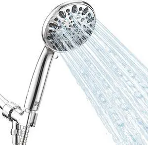 High Pressure Handheld Shower Head VMASSTONE 7-Spray Setting Showerhead Kit with 59" Stainless Steel Hose and Adjustable Mount for Showering Enjoyment Even at Low Water Flow (HM-002 Chrome)