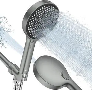 LEIVI High Pressure Shower Head, 4-mode Handheld Showerheads with 70 Inch Stainless Steel Hose, Built-in Power Wash to Clean Tub, Tile & Pets, Anti-clog Nozzles, Adjustable Bracket, Grey