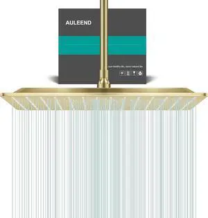 Square Rain Shower Head, High Flow Stainless Steel,Work with any decorative styleAll Metal Rainfall Shower Head (Brushed Gold, 16)