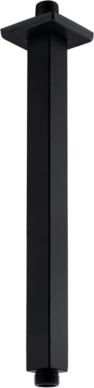 12 Inch Square Ceiling Mounted Shower Arm and Flange for Rain Shower Head, Matte Black