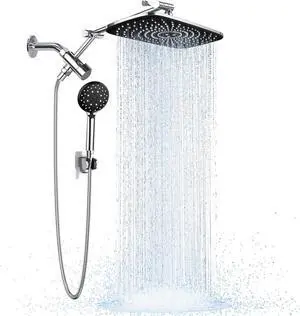 Veken [1.8gpm Eco-Flow] 11.8 Inch Rain Shower Head with 6 Modes Handheld Water Spray,Wide Showerhead Combo with Extension Arm-housewarming gifts, Dual Shower with Anti-Clog Nozzles,Silver Chrome