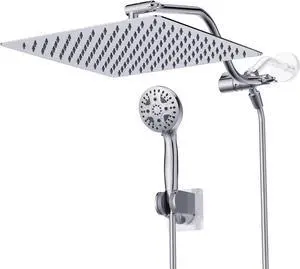 All Metal Rain Shower Head 12 Inch High Pressure Shower Head with Handheld Spray Combo with Adjustable Shower Extension Arm, 7-Spray, 3-Way Dual Shower Head Chrome