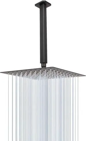 NearMoon Rain Shower Head With Shower Arm, Ceiling Mount Square Shower, Stainless Steel Ceiling Rainfall Showerhead- Waterfall Full Body Coverage (8 Inch, Matte Black)
