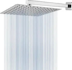 Voolan All Metal Shower Head with Extension Arm, Stainless Steel Waterfall Rainfall Showerheads, High Flow Bathroom Square Rain Shower Head (12 Shower Head with 16 Shower Arm, Chrome)